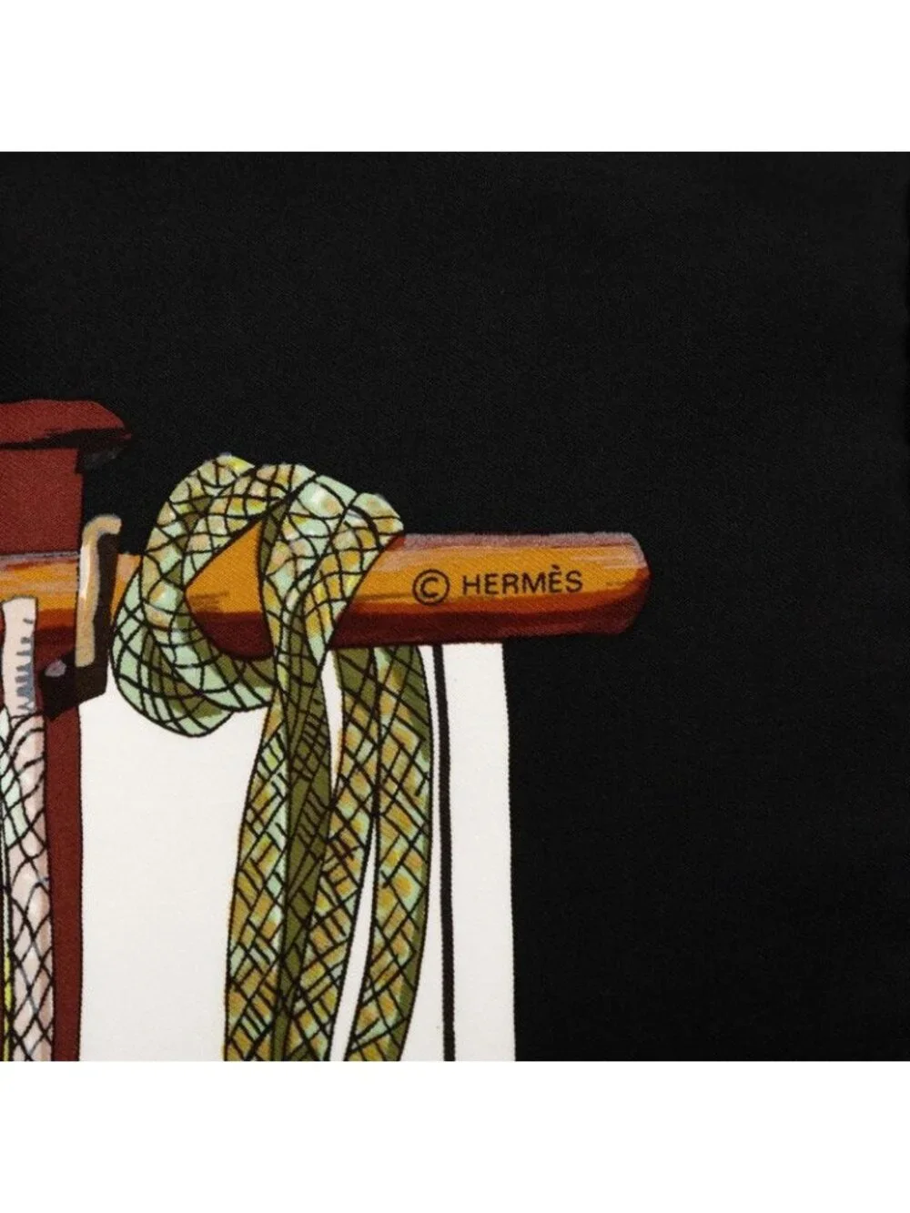 ★SOLD★ Hermes Carre 90 Pasementerie Strap Decoration Scarf Black White Silk - Picture 6 of 7